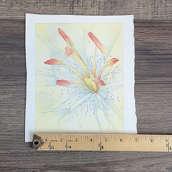 Original watercolor close up of a tiger Lilly titled " LILY " signed on back - Picture 7 of 8